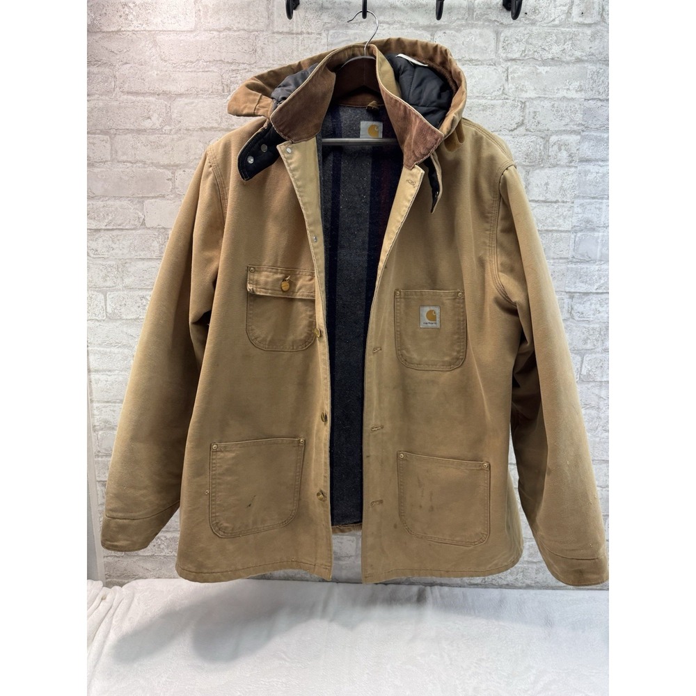 Vtg Carhartt Chore Coat Mens XL Barn Blanket Lined Hood Worn Distressed MI‎ USA